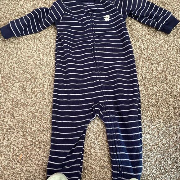 Carter's Baby Boys Fleece Zip-Up Footie Pajamas Navy Stripe 9M - Picture 1 of 4
